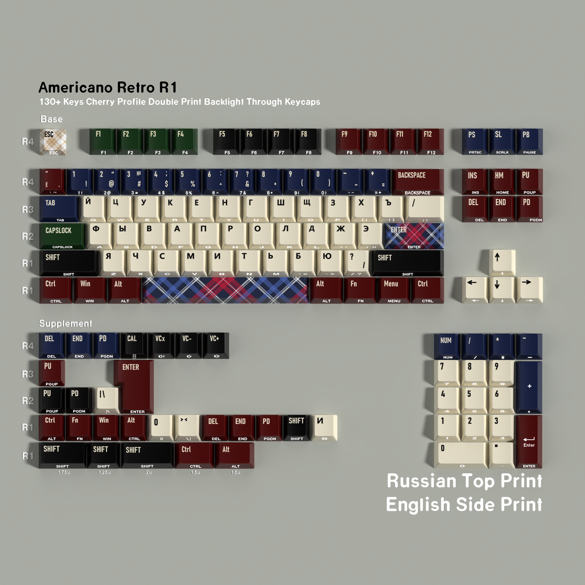 Americana Retro R1 — Cherry Side-lit PBT Keycap Set
