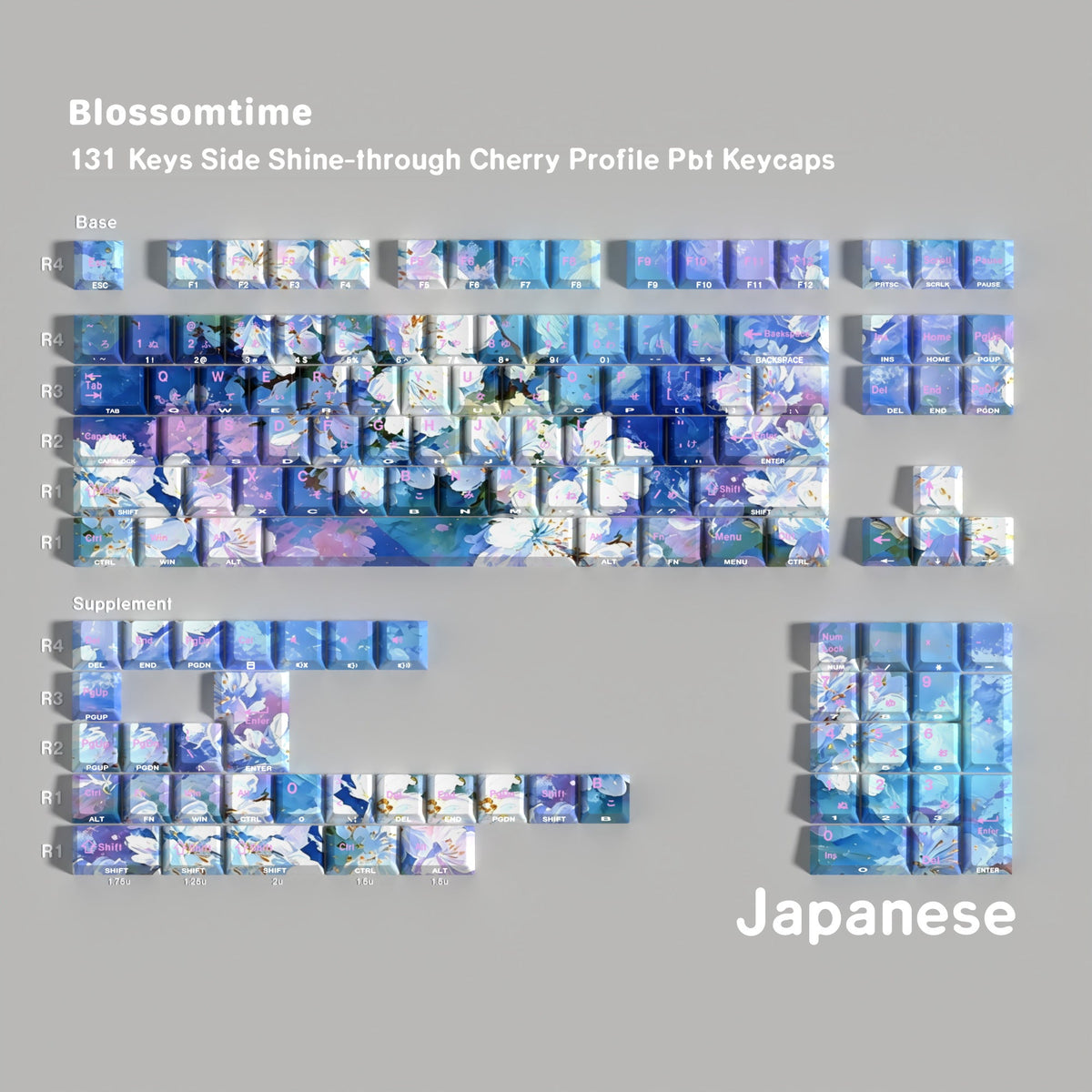 Blossomtime — Cherry Side-lit PBT Keycap Set — Japanese layout