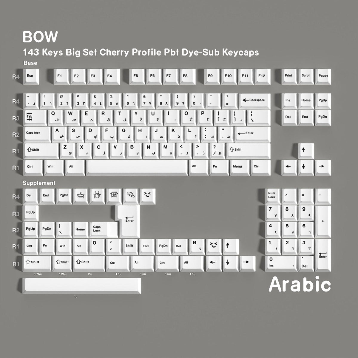 BOW — Cherry Non-translucent PBT Keycap Set — Arabic layout