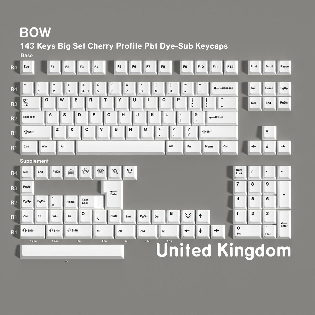 BOW — Cherry Non-translucent PBT Keycap Set — English (UK) layout