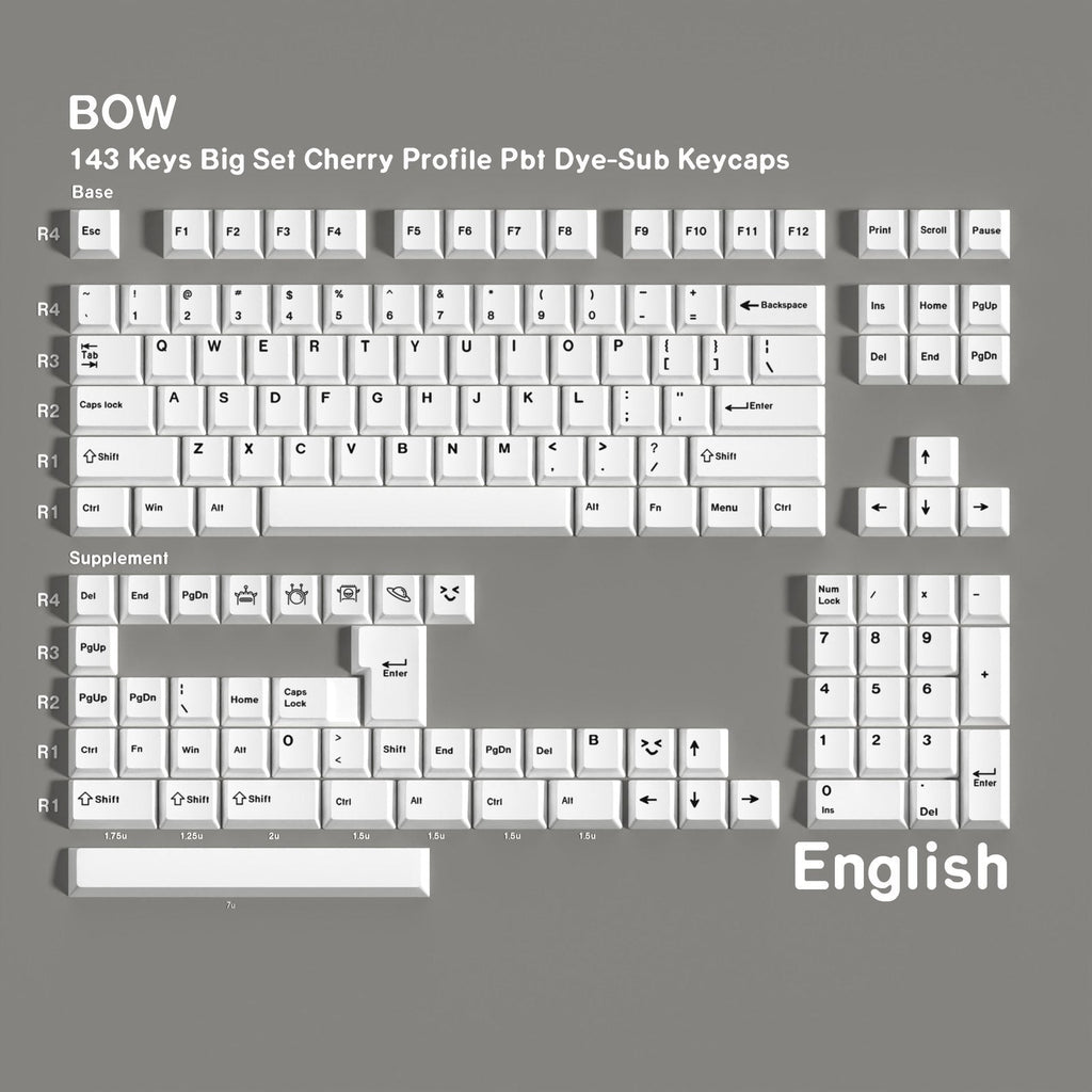 BOW — Cherry Non-translucent PBT Keycap Set — English layout