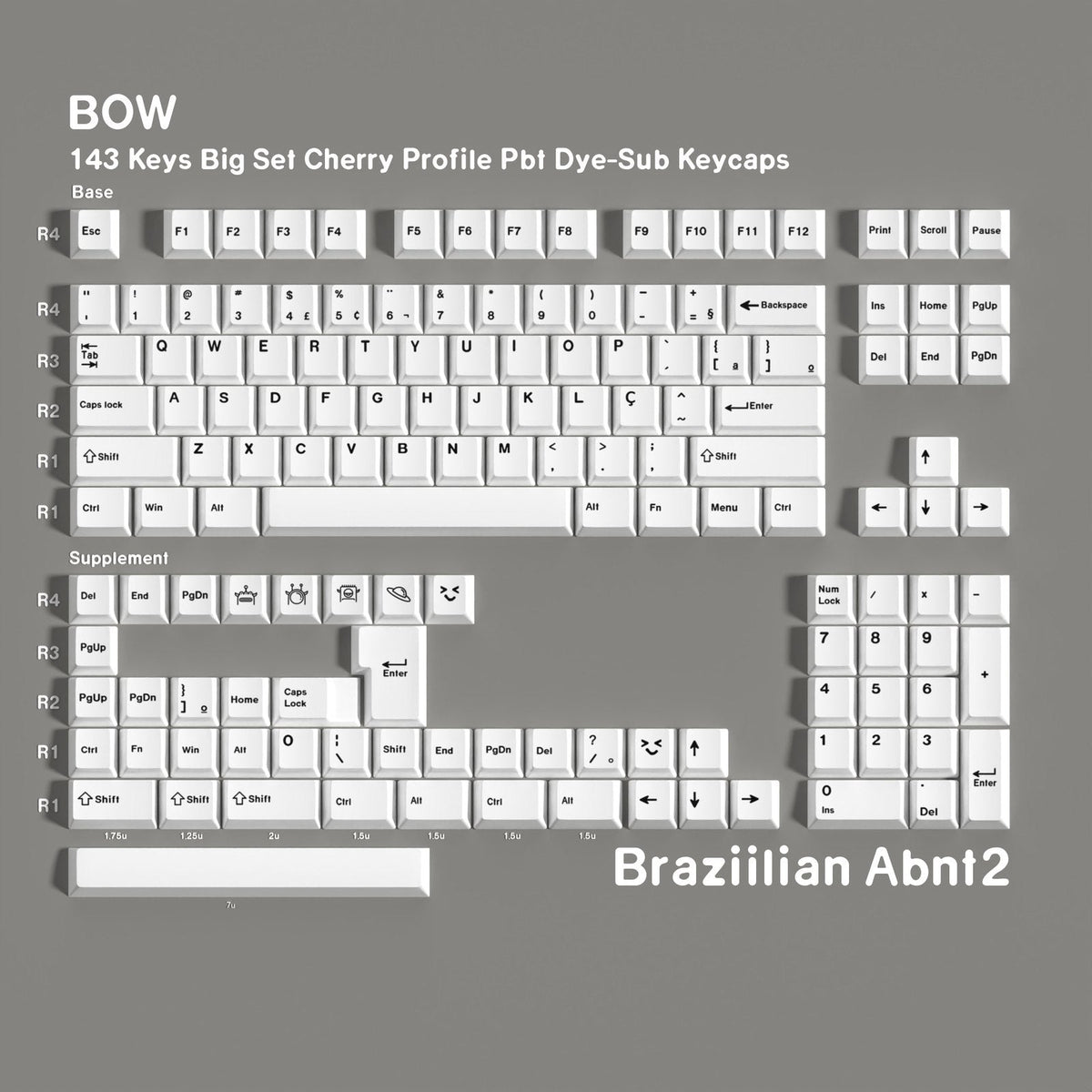 BOW — Cherry Non-translucent PBT Keycap Set — Portuguese (BR) layout