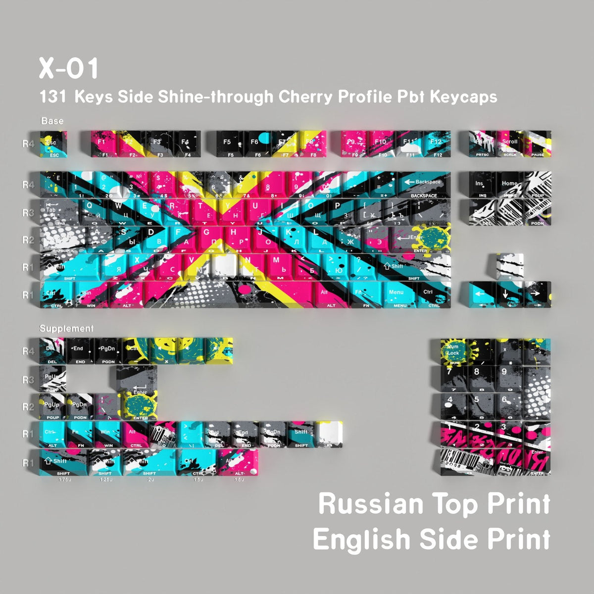 Chromatic X-01 — Cherry Side-lit PBT Keycap Set — Russian layout
