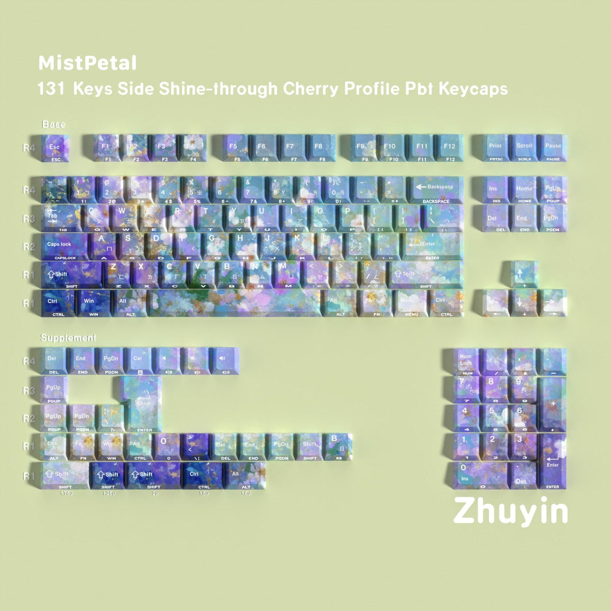Drifting Bloom — Cherry Side-lit PBT Keycap Set — Bopomofo layout