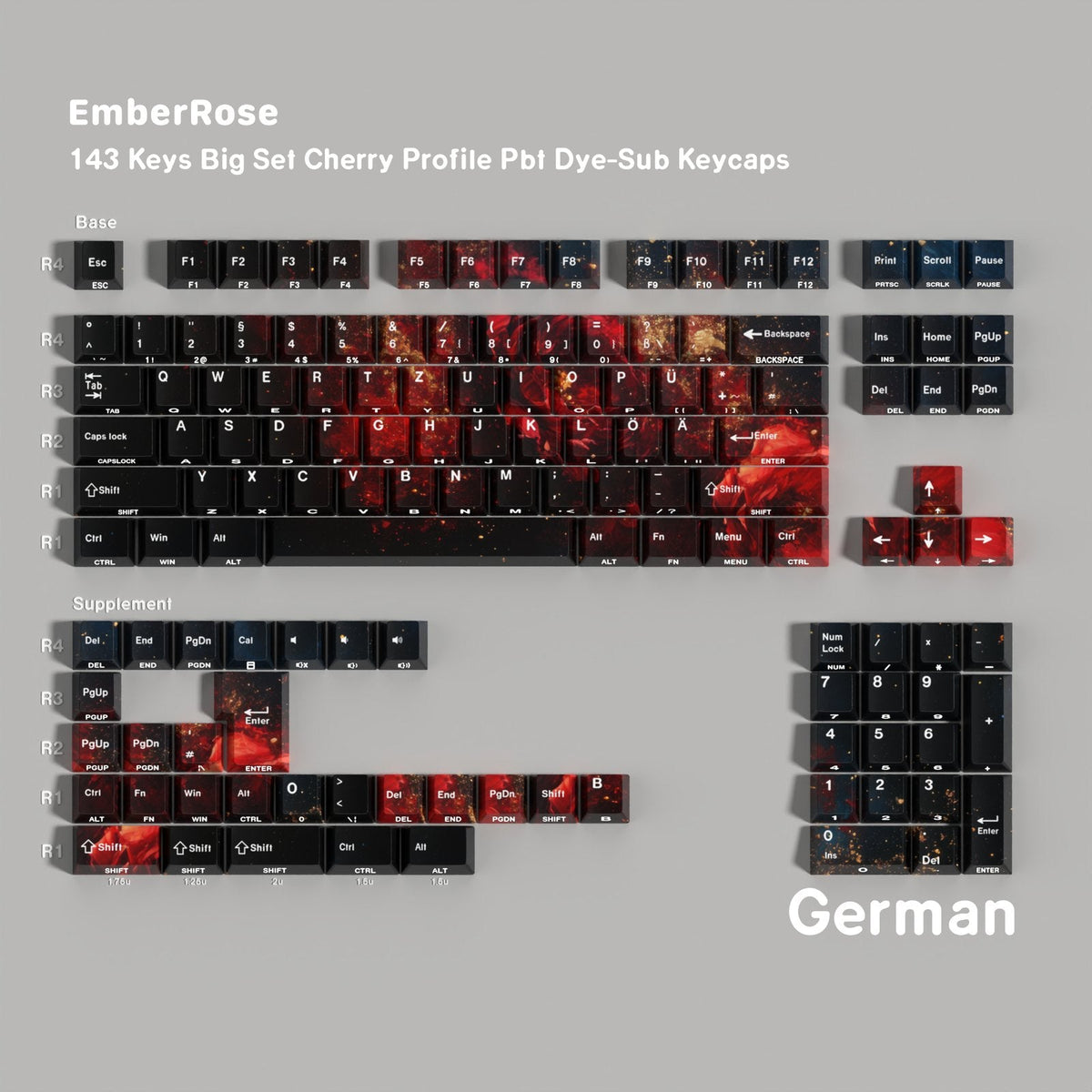 Ember Rose — Cherry Side-lit PBT Keycap Set — German layout