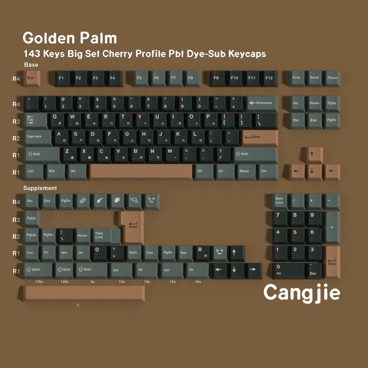 Emerald Gold Brown — Cherry Non-translucent PBT Keycap Set