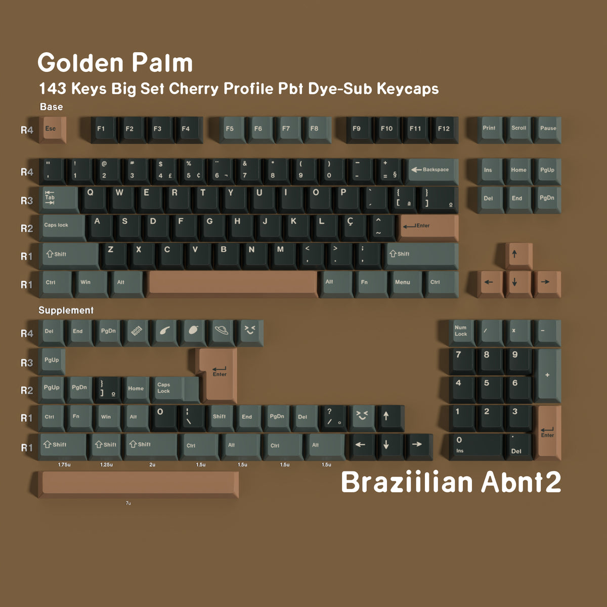 Emerald Gold Brown — Cherry Non-translucent PBT Keycap Set