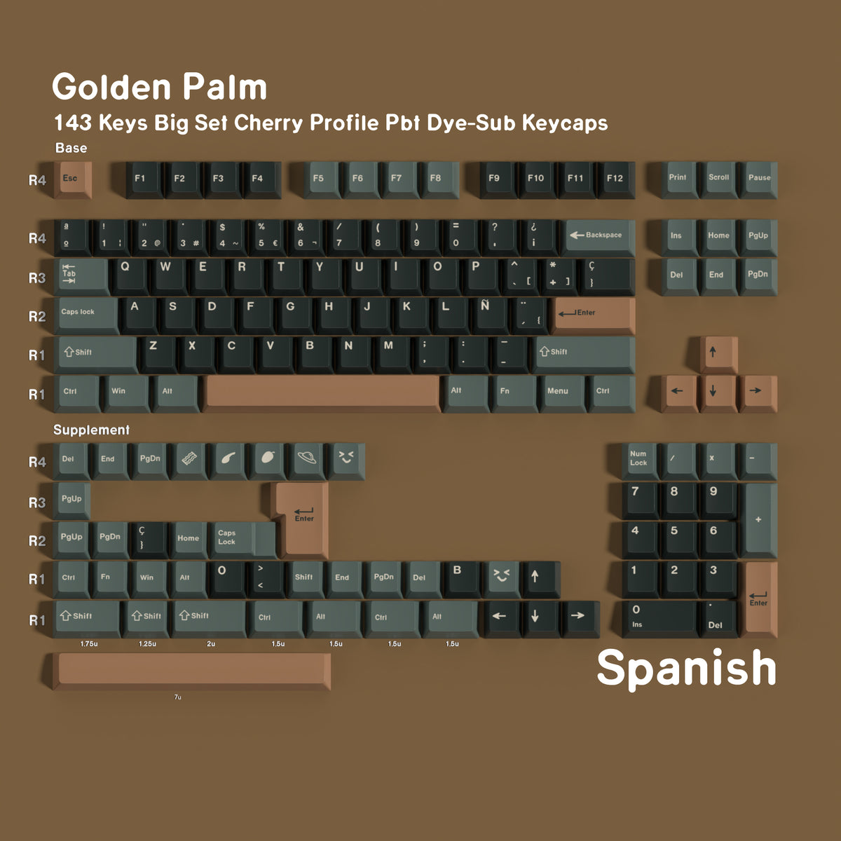 Emerald Gold Brown — Cherry Non-translucent PBT Keycap Set