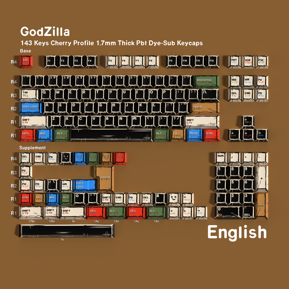 Godzilla — Cherry Non-translucent PBT Keycap Set