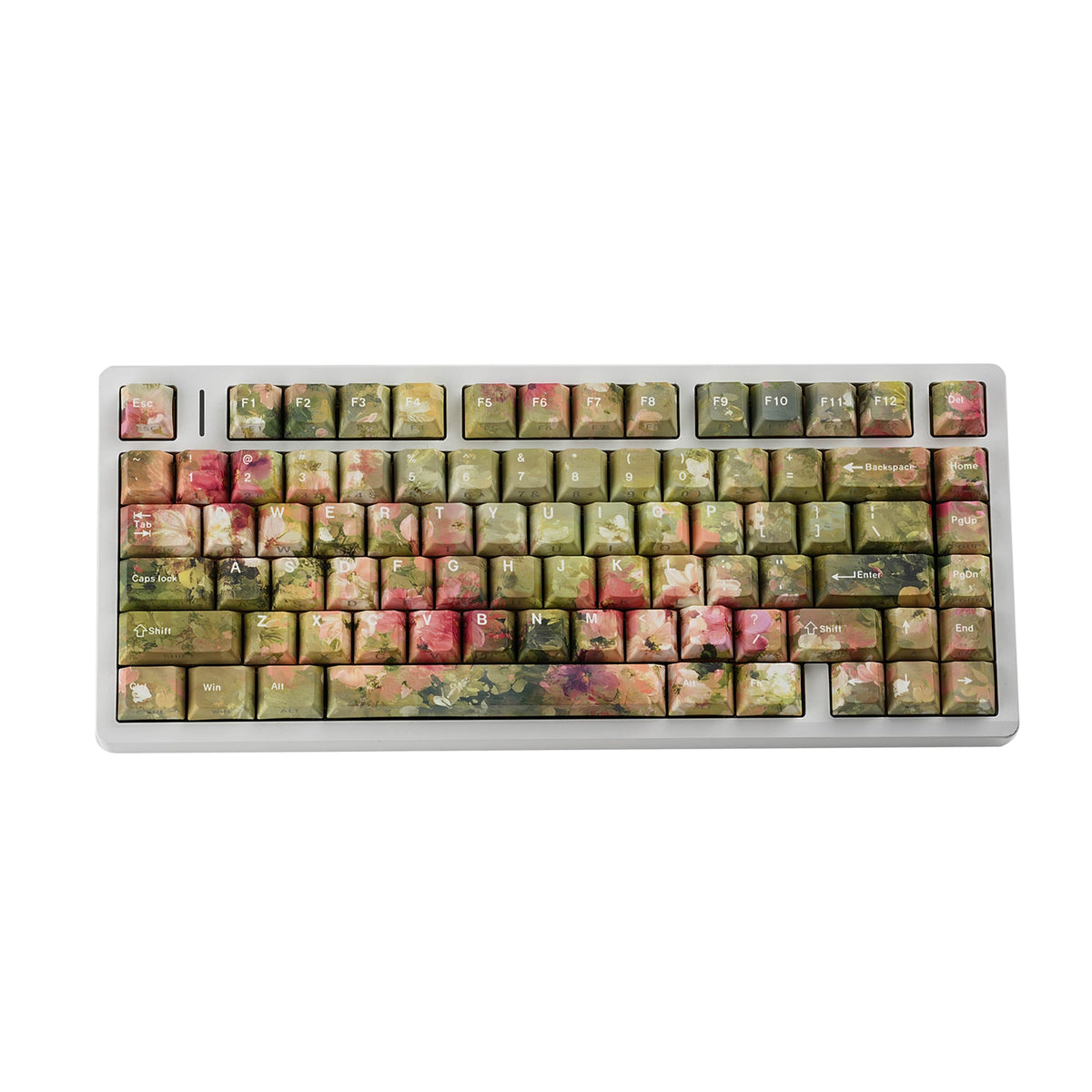 Meadow Hue keycap set — top-down on a clean desk