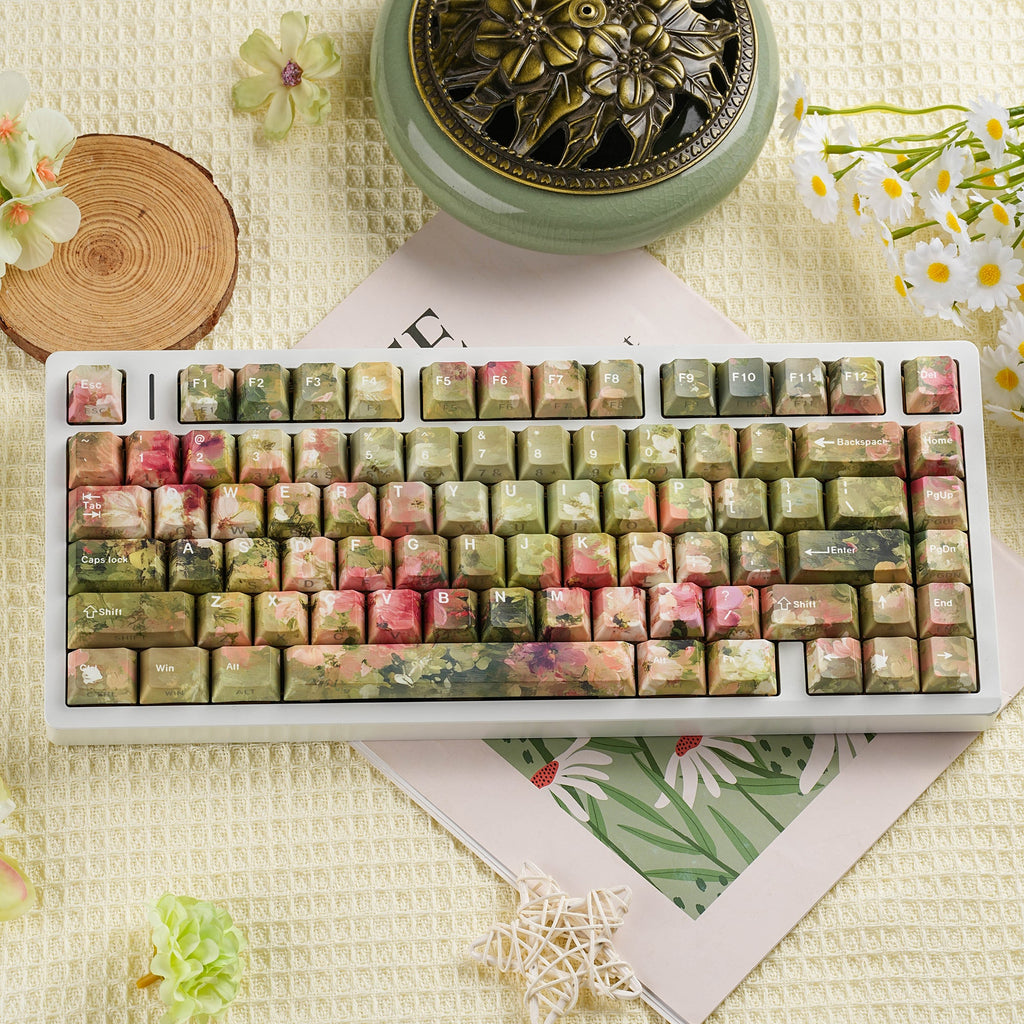 Meadow Hue keycap set — pastel styled close-up
