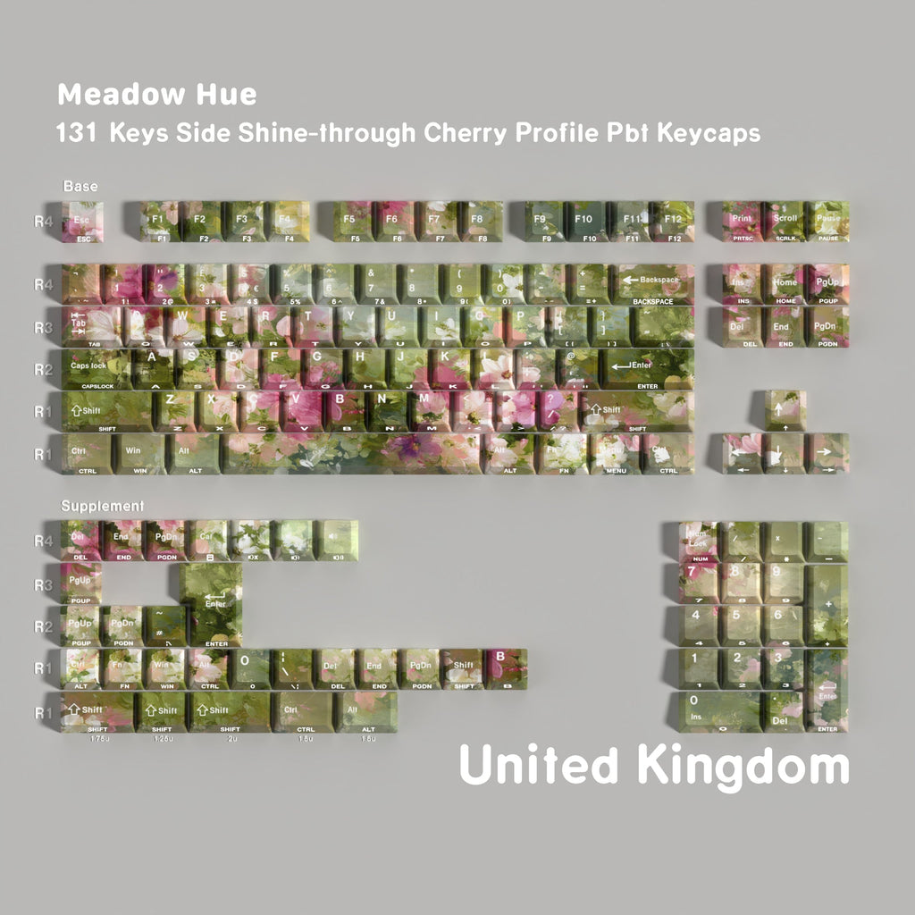 Meadow Hue — Cherry Side-lit PBT Keycap Set — English (UK) layout