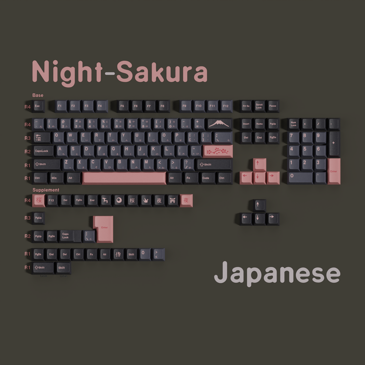 Night Sakura — Cherry Non-translucent PBT Keycap Set
