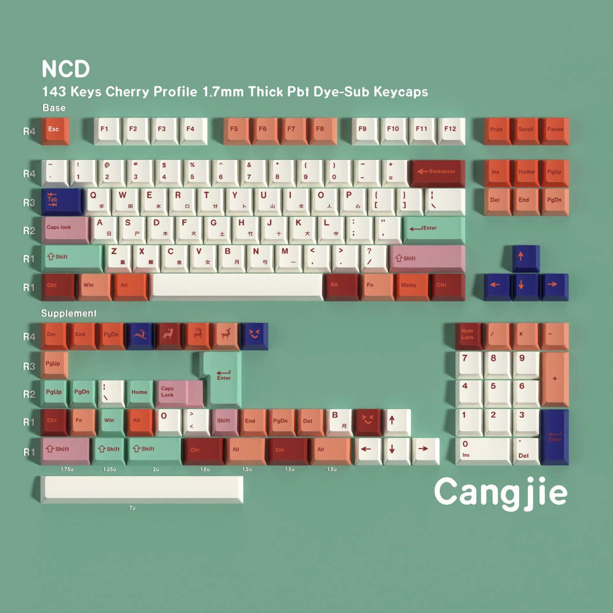 Nine-Color Deer — Set di keycaps PBT Cherry Non-translucent