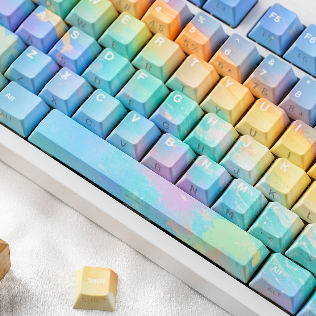 Rainbow keycap set — pastel close-up
