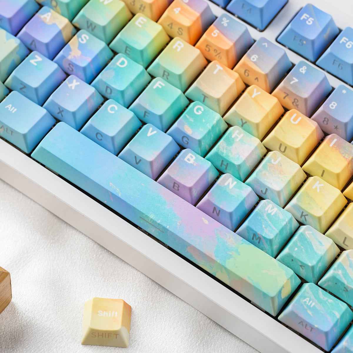 Rainbow keycap set — pastel close-up