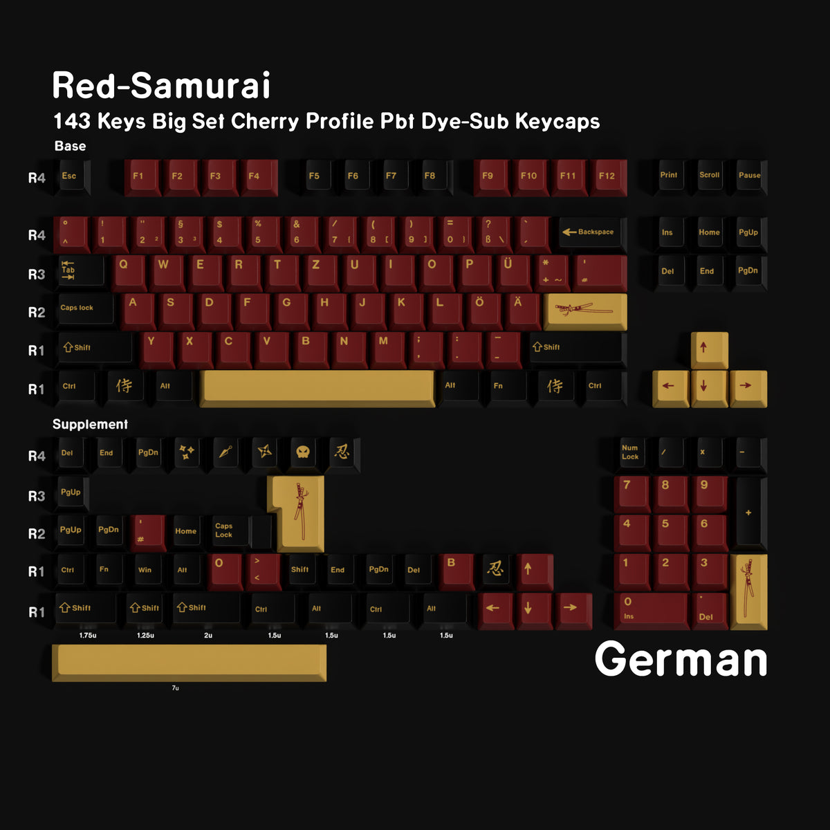 Red Samurai — Cherry Non-translucent PBT Keycap Set