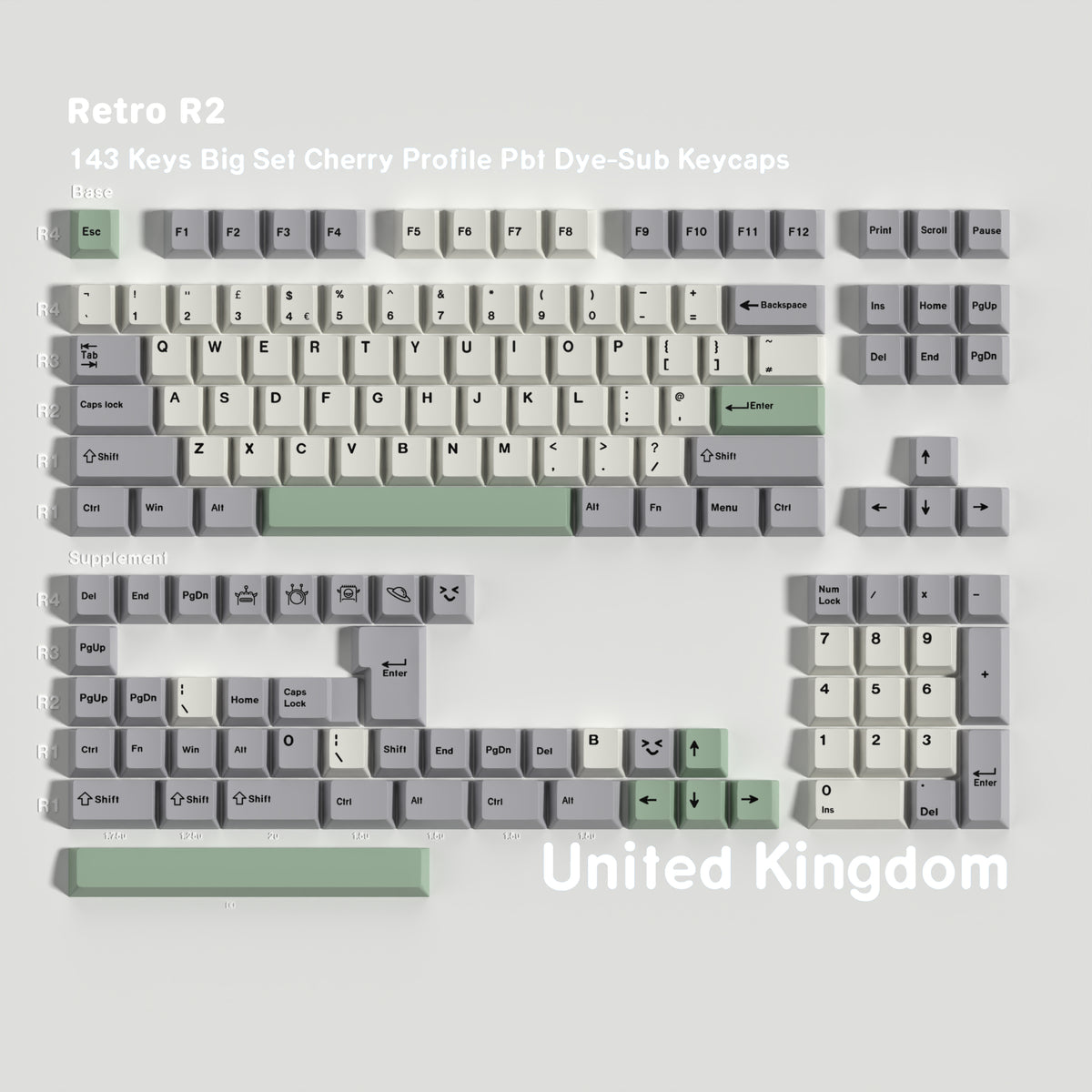 Retro Classic R2 — Cherry Non-translucent PBT Keycap Set
