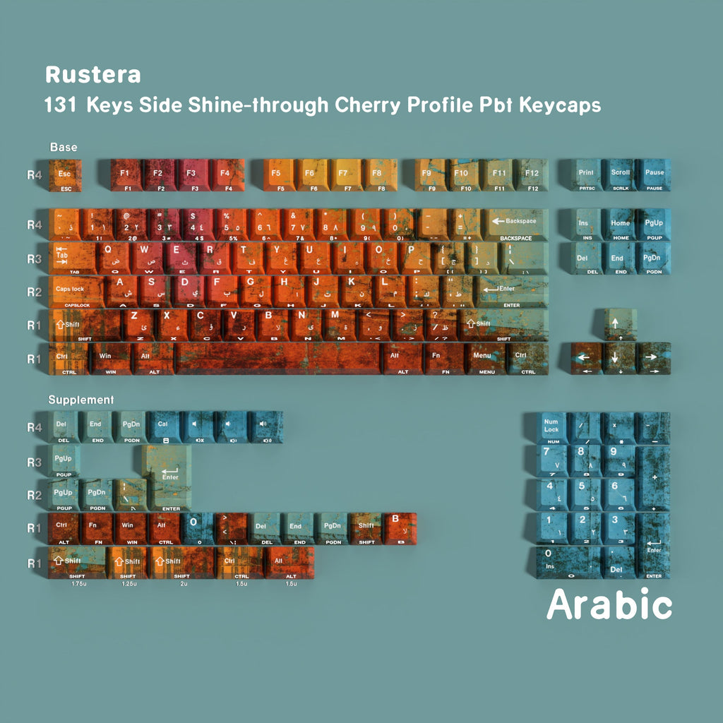 Rustera — Cherry Side-lit PBT Keycap Set — Arabic layout