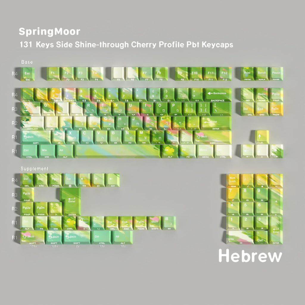 SpringMoor — Cherry Side-lit PBT Keycap Set — Hebrew layout