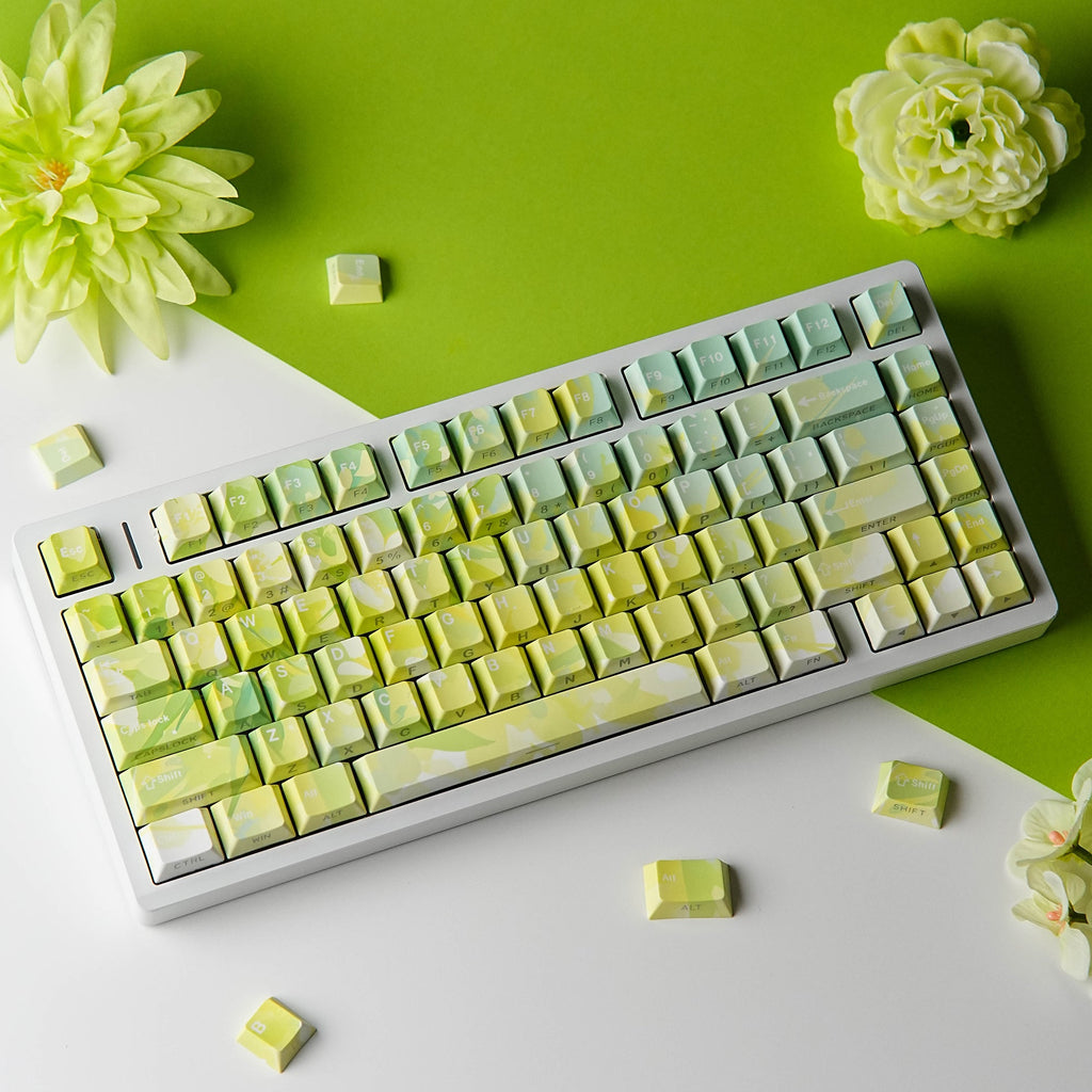 Summer Trail keycap set — styled with flowers