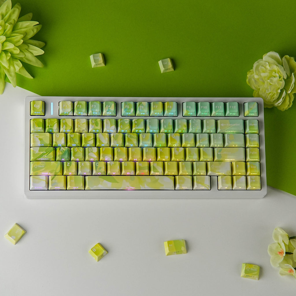 Summer Trail keycap set — top-down on a clean desk