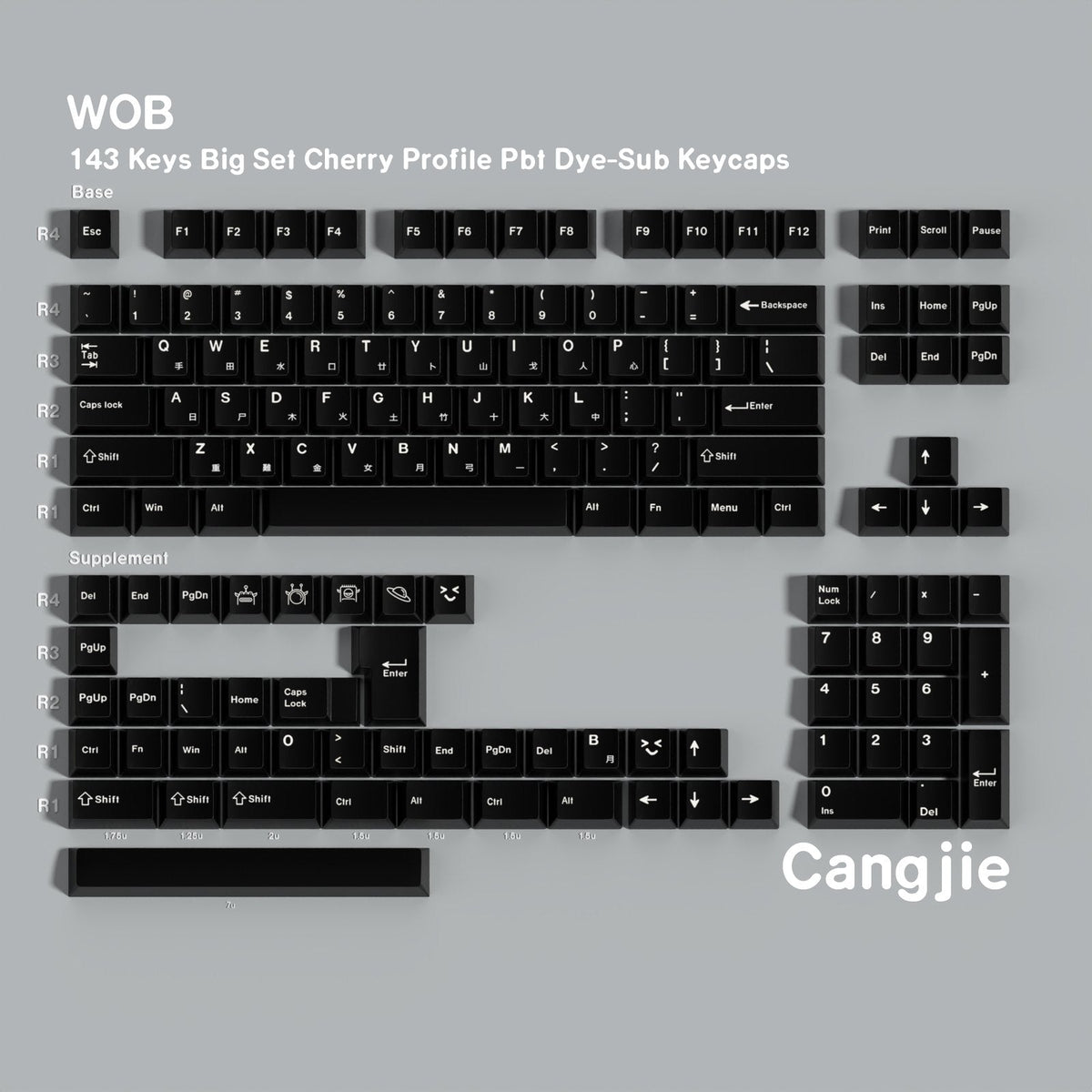 WOB — Cherry Non-translucent PBT Keycap Set — Cangjie layout