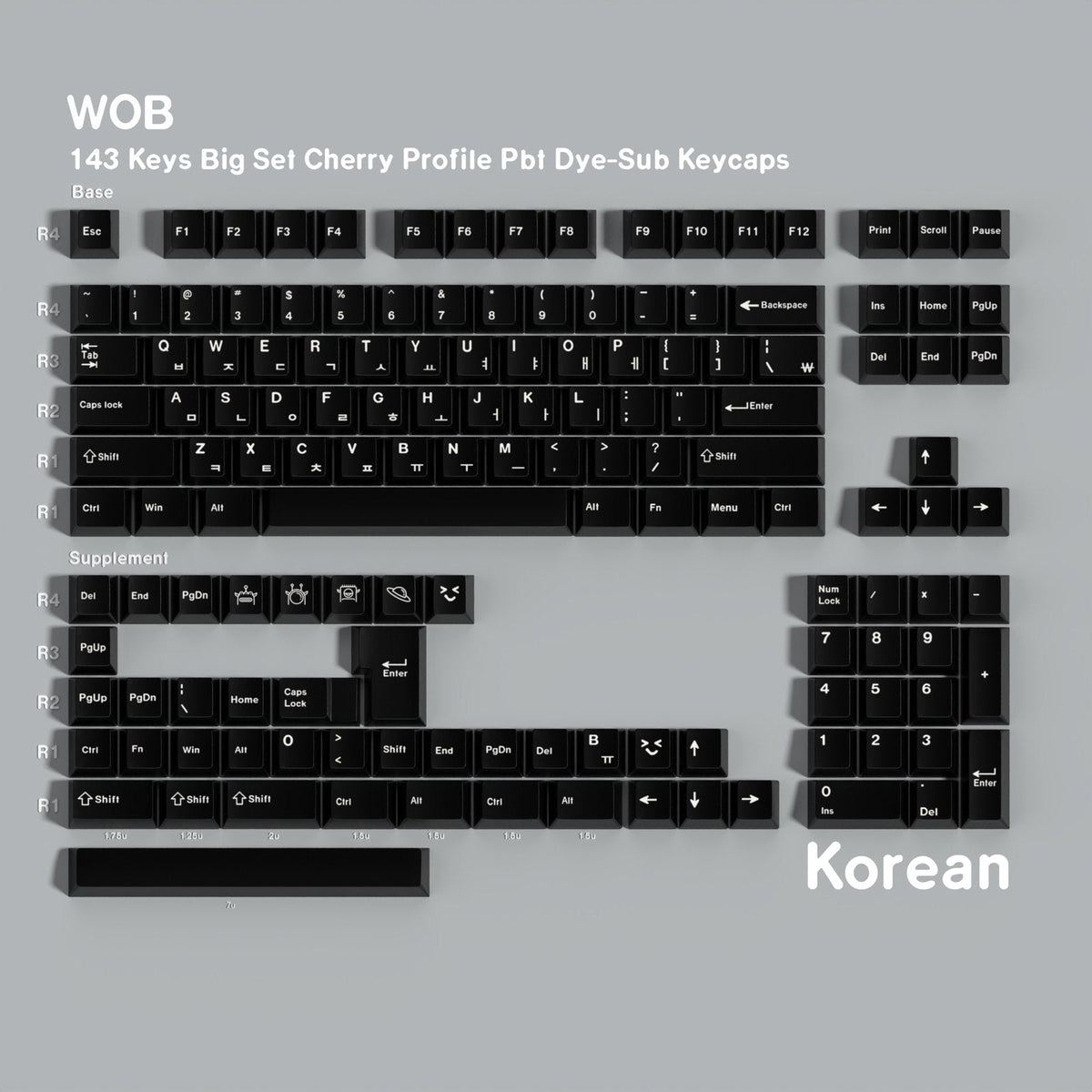 WOB — Cherry Non-translucent PBT Keycap Set — Korean layout